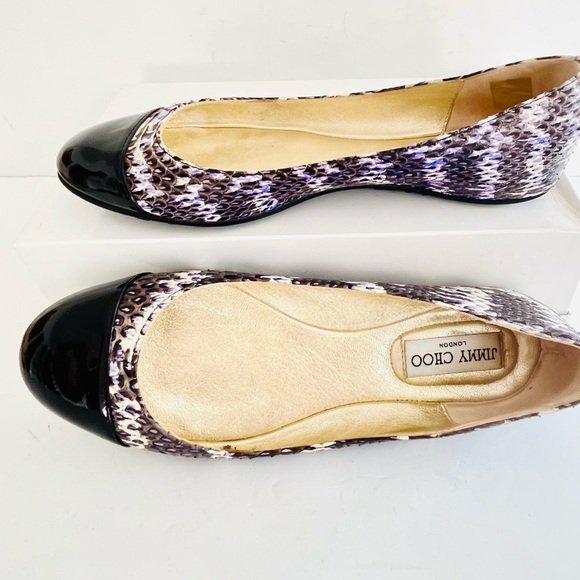 Jimmy Choo black white purple snakeskin ballet flats 38